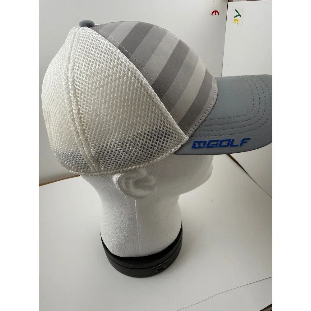 Under Armour Golf Trucker Hat Grey Striped Mesh Back Blue Logo Baseball Cap - Picture 6 of 12